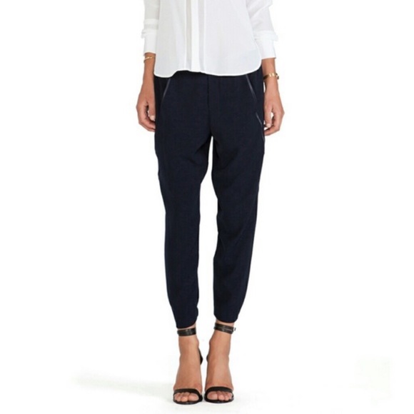 VINCE Navy crepe satin trim wrap jogger small - Picture 10 of 12